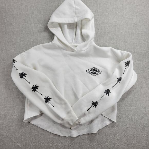 Billabong Tops - Billabong Windy Palms Womens Sweatshirt Size M White DIY Raw Cut Hem Crop Hoodie